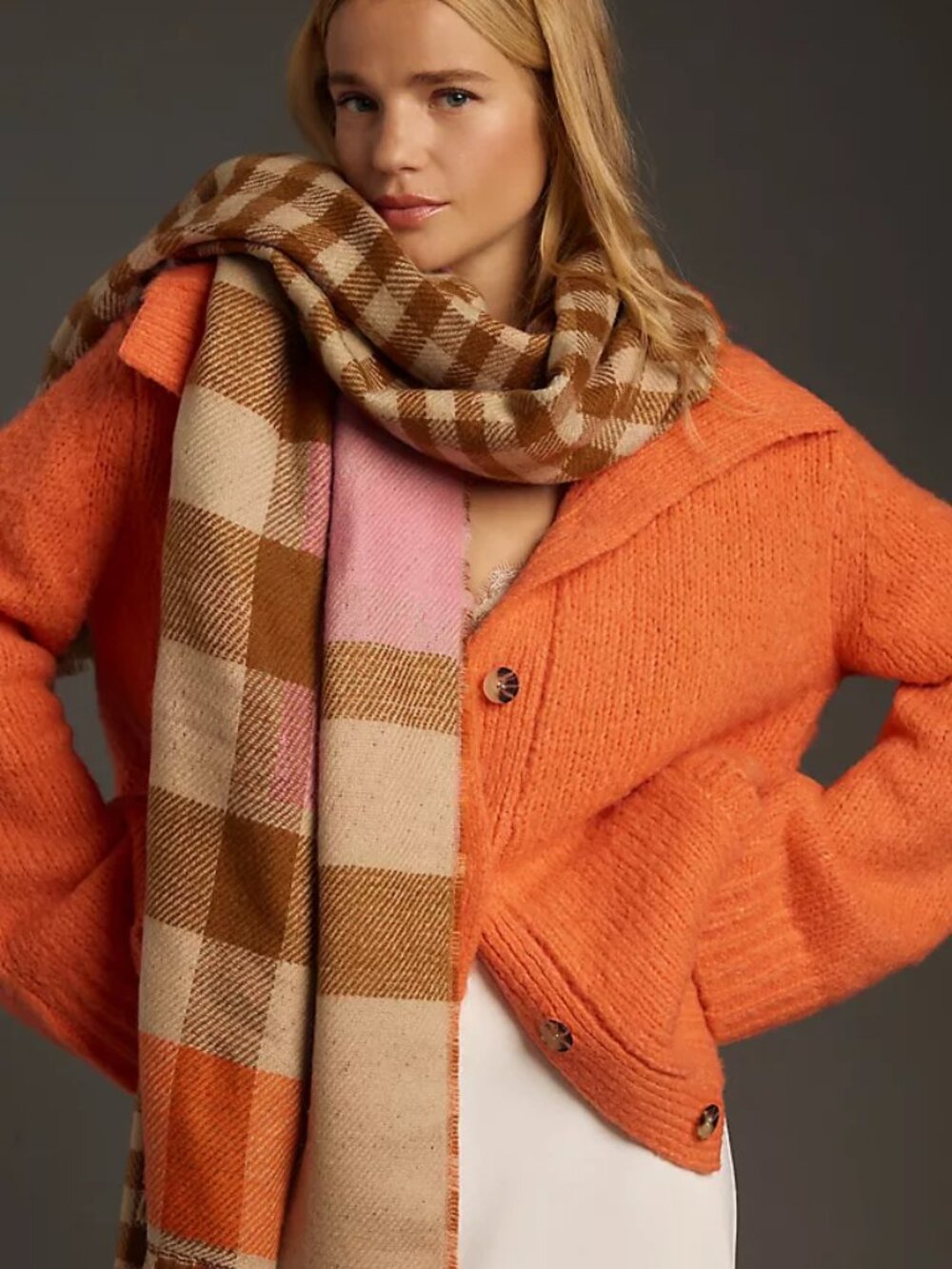 Anthropologie Maeve Checked Reversible Fall Colored Scarf  SOld Out